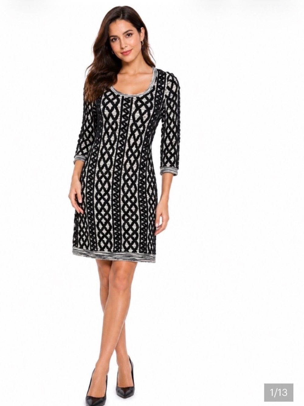 Anthropologie boho Black and White Patterned Scoop Neck Dress